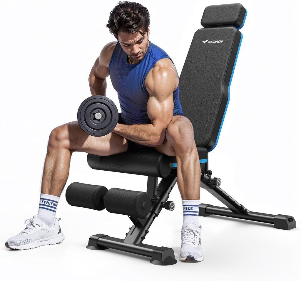 MERACH Weight Bench, 990 LBS/450KG Foldable Weight Benches for Home Gym, Adjustable Weight Bench with 72 Training Angles, Incline Bench Press for Full Body