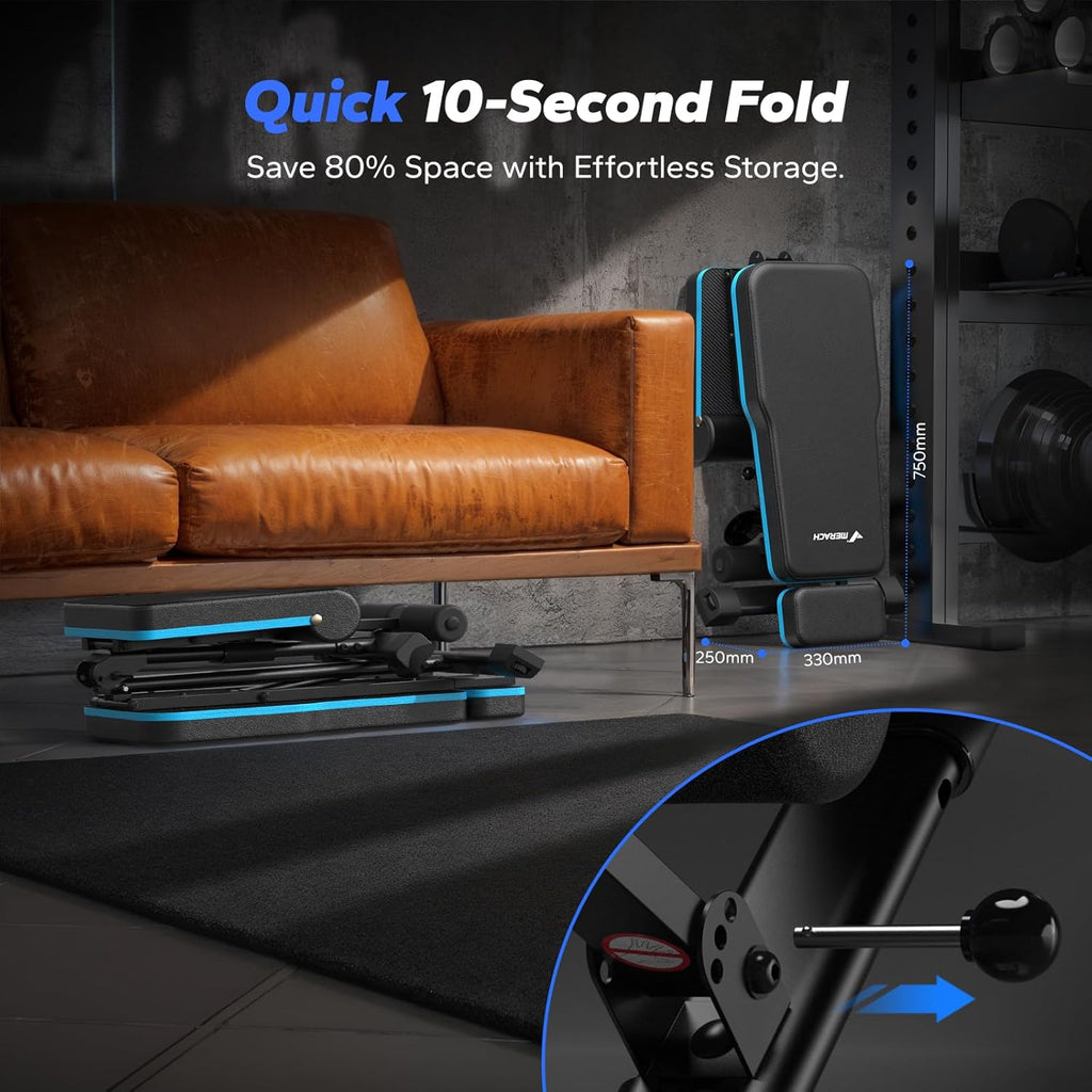 MERACH Weight Bench, 990 LBS/450KG Foldable Weight Benches for Home Gym, Adjustable Weight Bench with 72 Training Angles, Incline Bench Press for Full Body