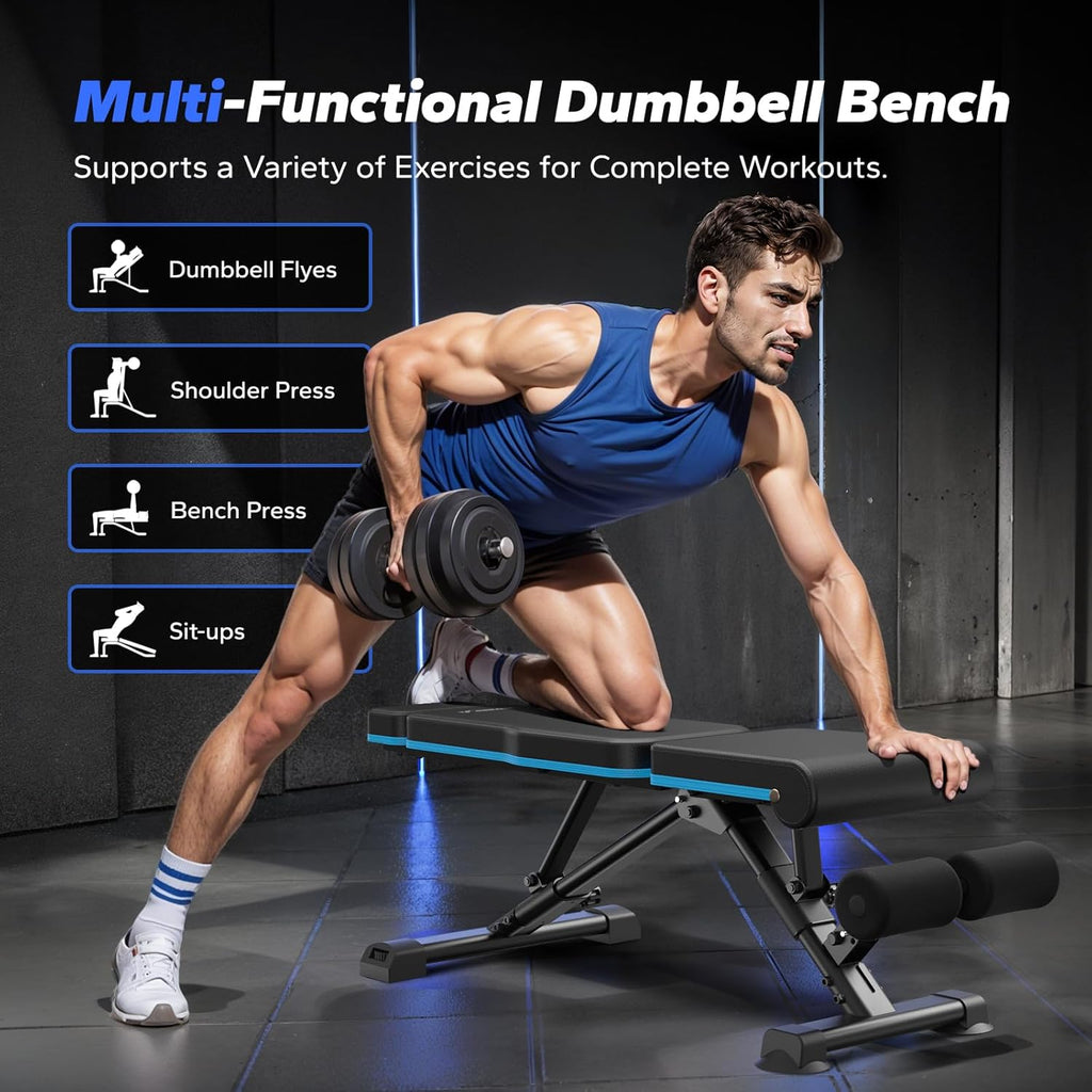 MERACH Weight Bench, 990 LBS/450KG Foldable Weight Benches for Home Gym, Adjustable Weight Bench with 72 Training Angles, Incline Bench Press for Full Body