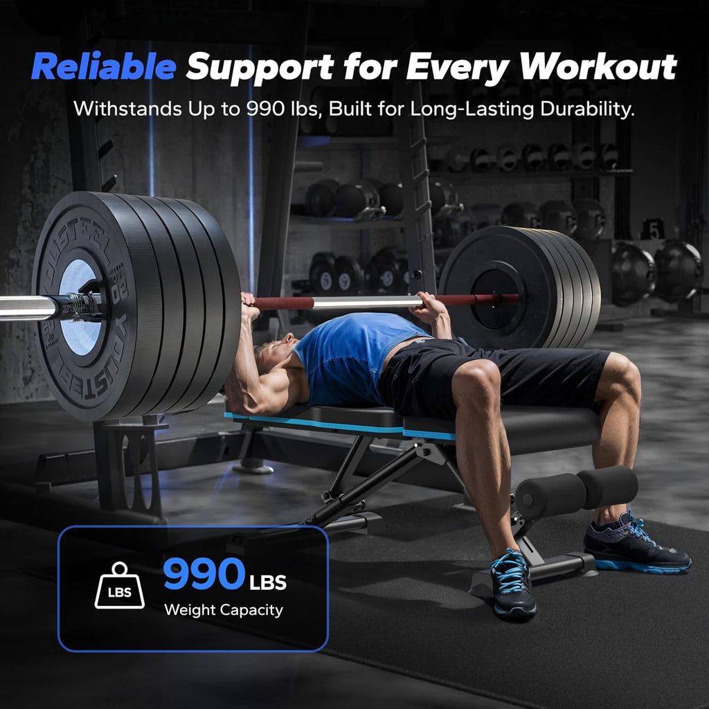 MERACH Weight Bench, 990 LBS/450KG Foldable Weight Benches for Home Gym, Adjustable Weight Bench with 72 Training Angles, Incline Bench Press for Full Body