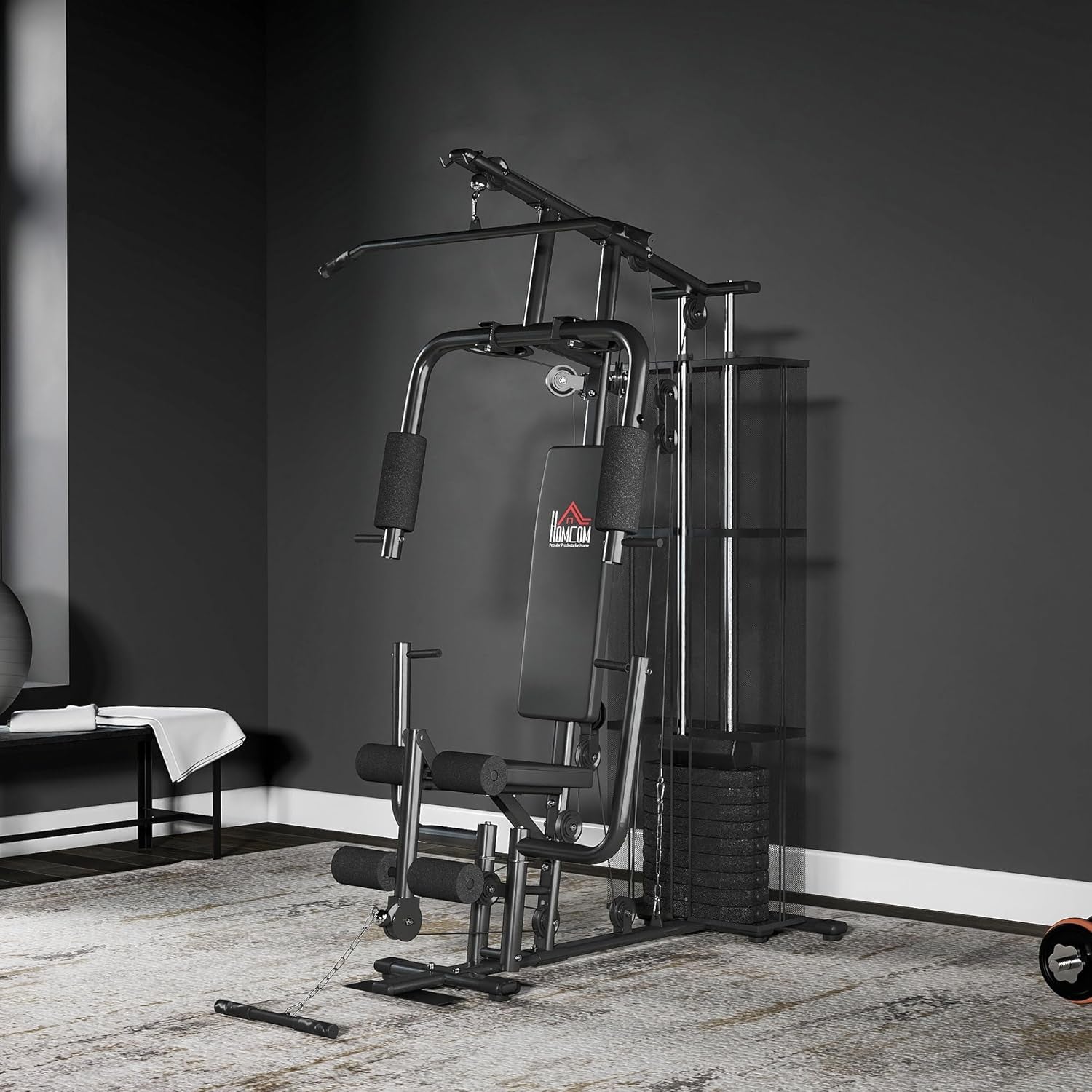 HOMCOM Home Gym Equipment, Multi Gym Workout Station with 45Kg Weight Stack, Chest Station, Butterfly Press & Leg Developer for Strength Training