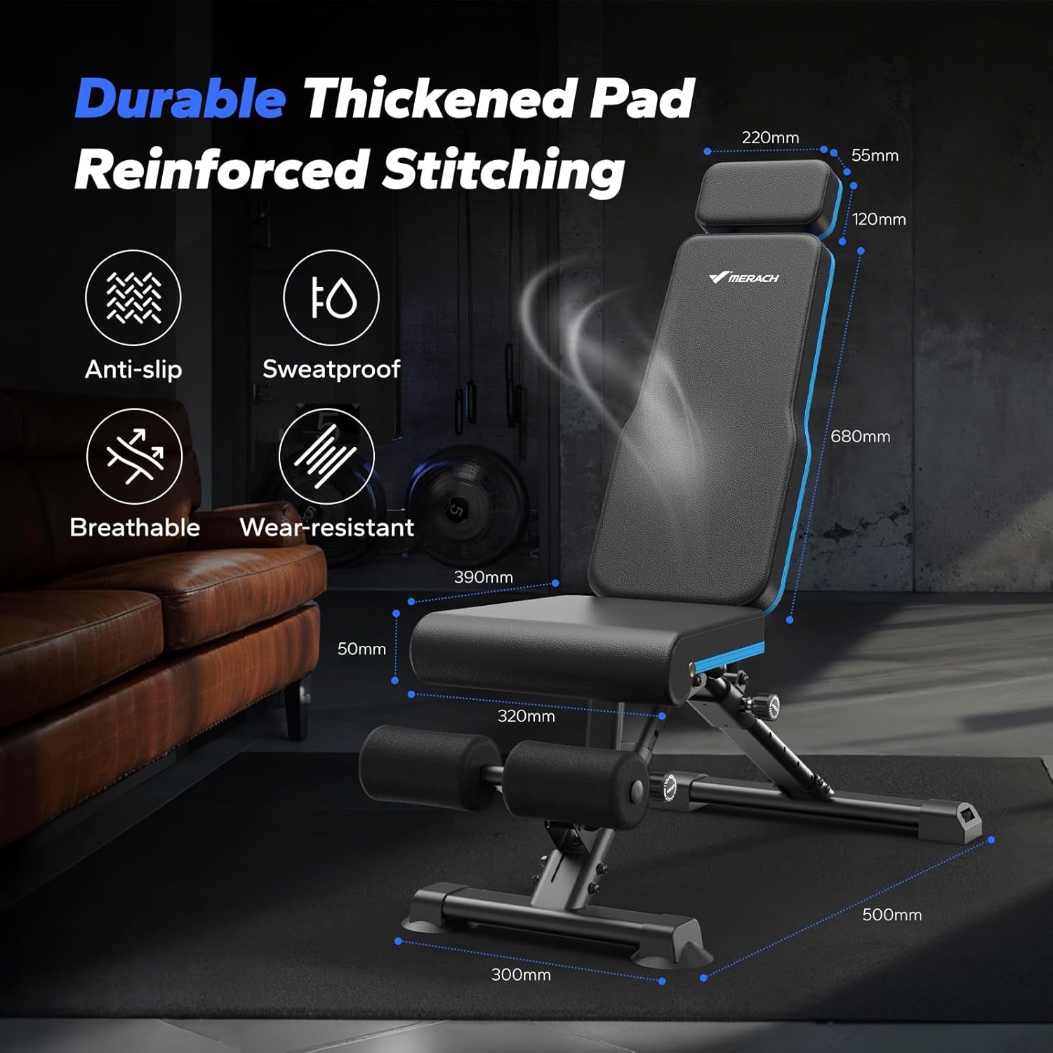 MERACH Weight Bench, 990 LBS/450KG Foldable Weight Benches for Home Gym, Adjustable Weight Bench with 72 Training Angles, Incline Bench Press for Full Body