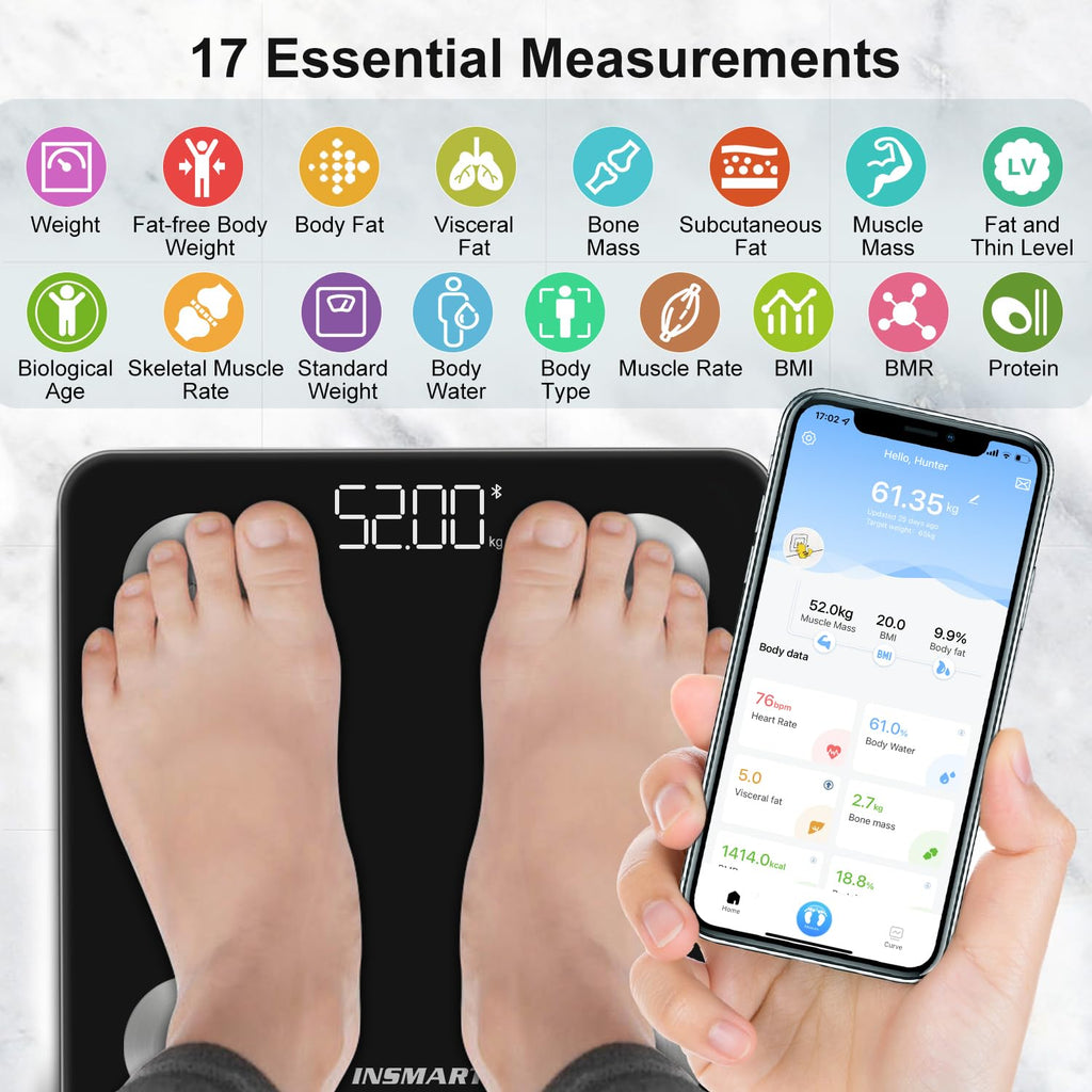 Bluetooth Body Fat Scales,  Smart Digital Bathroom Weight Weighing Scales for Body Composition Analyzer with Smart APP, Body Composition Fitbit Scales for Fitness (ST/LB/KG)