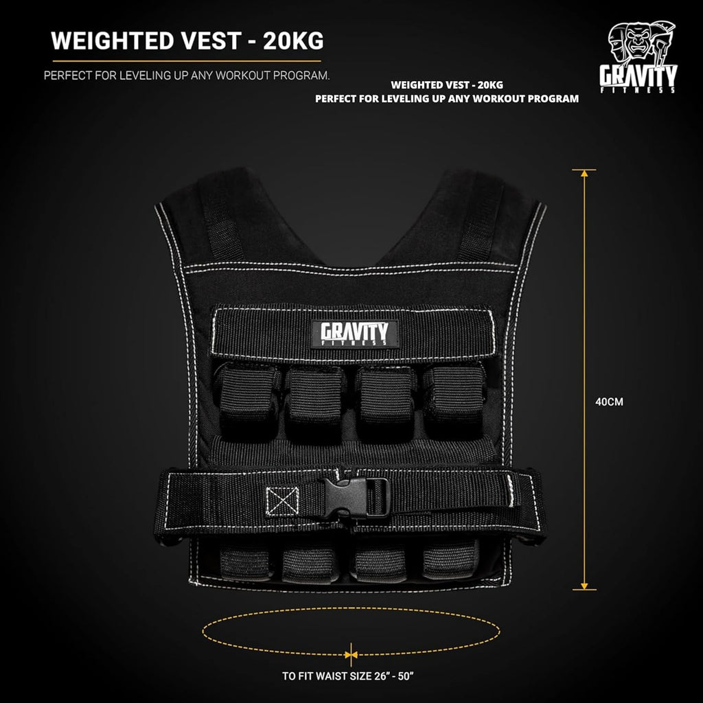 Gravity Fitness Weighted Vest for Men & Women - Adjustable Fitness Weight Vest for Workout, Running, Walking, Strength Training, & Calisthenics Training Home & Commercial Gym - 10Kg / 20Kg / 30Kg