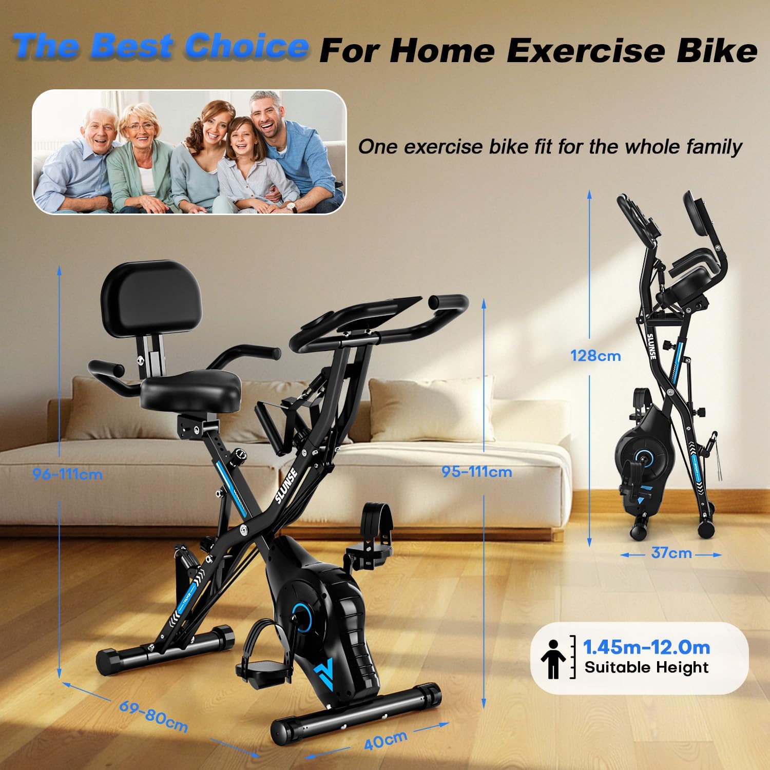 Exercise Bike for Home, SLUNSE 5 in 1 Indoor Workout Bike,16-Level Magnetic Resistance Folding Stationary Exercise Bike, 350LBS Capacity and Comfortable Seat Cushion