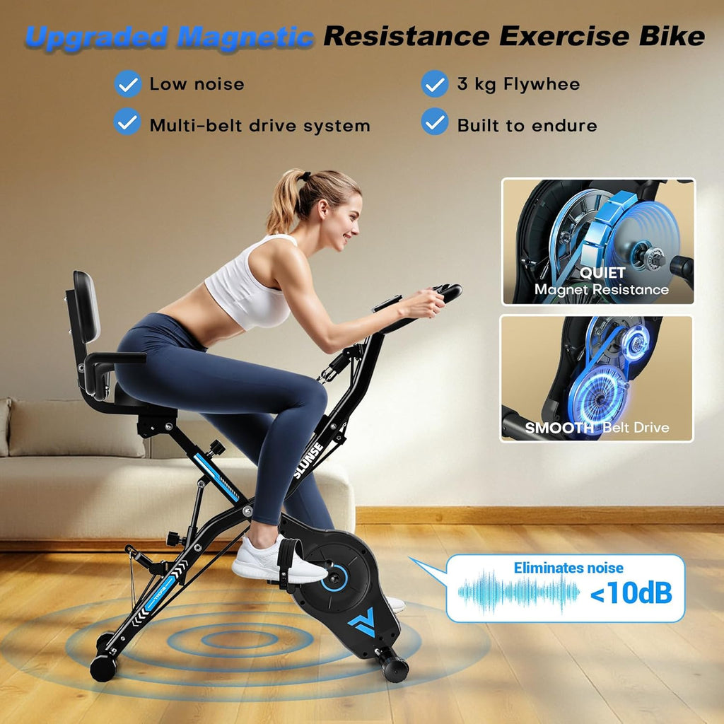 Exercise Bike for Home, SLUNSE 5 in 1 Indoor Workout Bike,16-Level Magnetic Resistance Folding Stationary Exercise Bike, 350LBS Capacity and Comfortable Seat Cushion