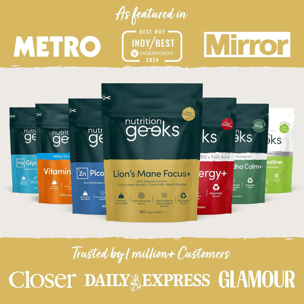 Lions Mane Supplement 4000Mg with Vitamin B1 & Black Pepper, 180 Vegan Tablets - Lion'S Mane Mushroom 15:1 Extract (Not Lions Mane Powder or Capsules), UK Made for Mental Performance & Nervous System