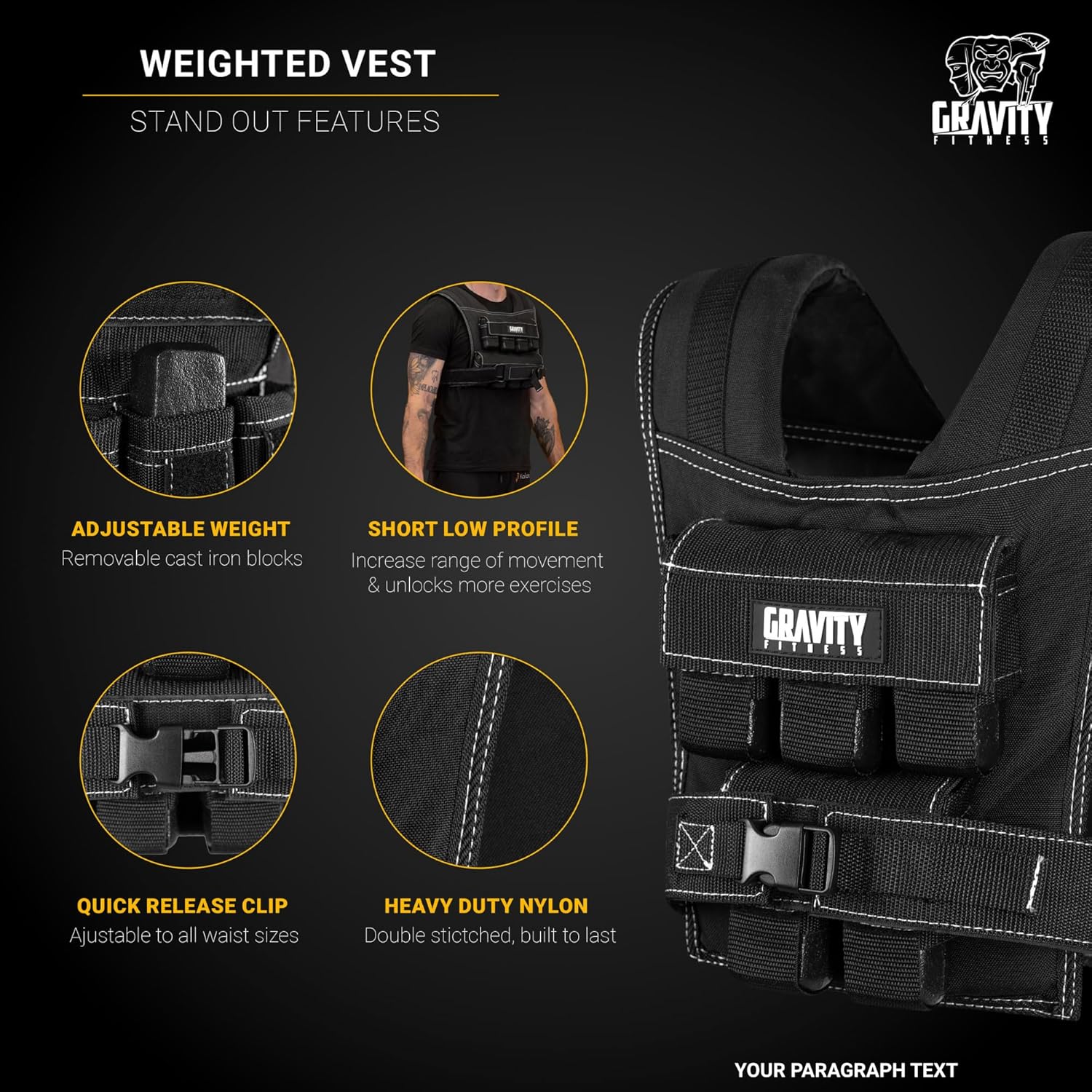 Gravity Fitness Weighted Vest for Men & Women - Adjustable Fitness Weight Vest for Workout, Running, Walking, Strength Training, & Calisthenics Training Home & Commercial Gym - 10Kg / 20Kg / 30Kg