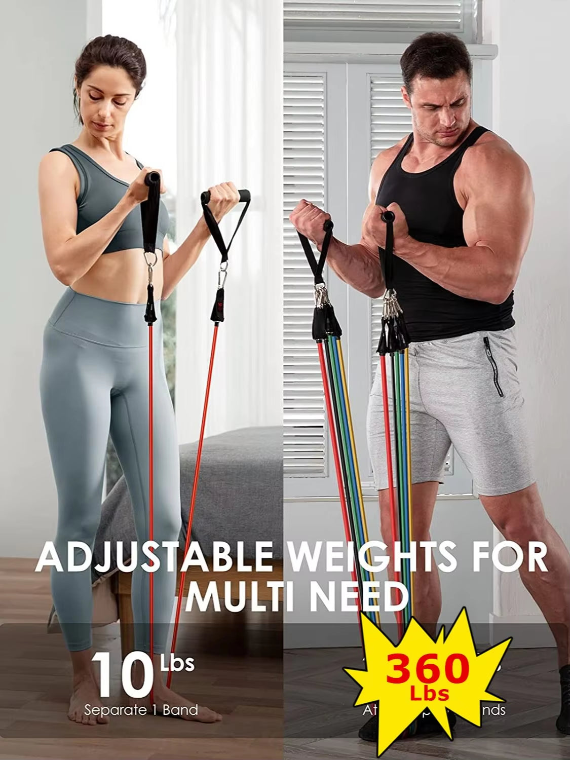 360 lbs Resistance Bands Set - Versatile Home Gym Equipment for Strength Training, Yoga, and Fitness