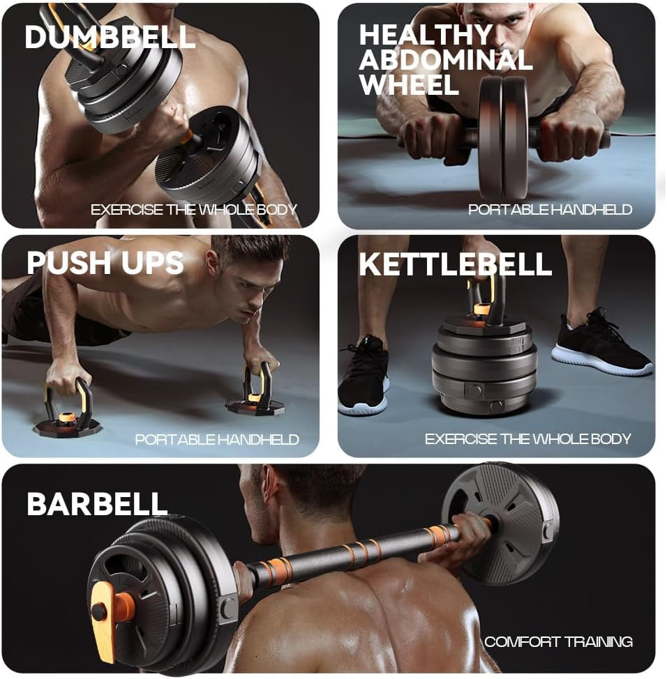 Strongway® Adjustable 6 in 1 Dumbbell Straight and Curl Barbell Kettlebell Push up Set - 20KG 30KG 40KG SETS - Weight Lifting for Home Gym Fitness