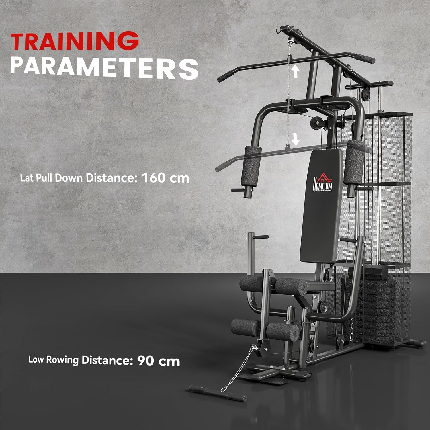 HOMCOM Home Gym Equipment, Multi Gym Workout Station with 45Kg Weight Stack, Chest Station, Butterfly Press & Leg Developer for Strength Training