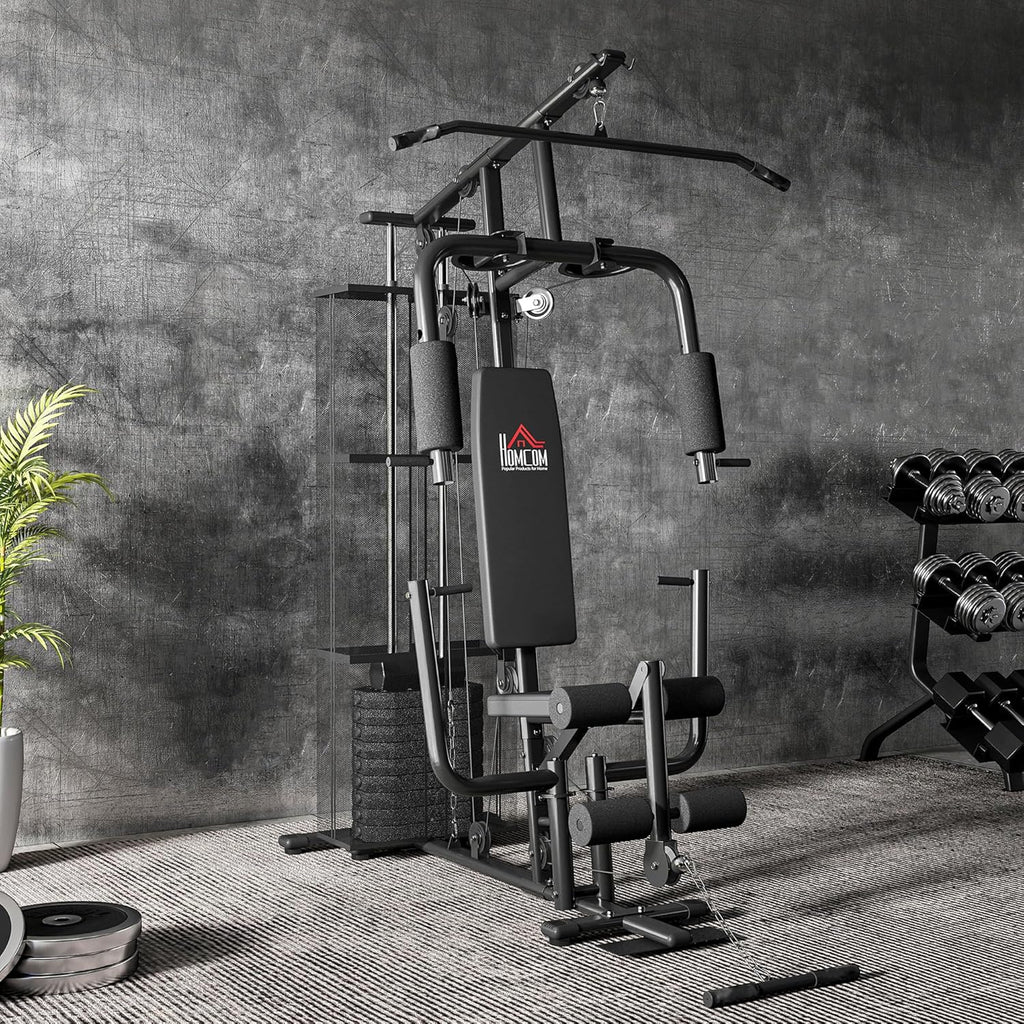 HOMCOM Home Gym Equipment, Multi Gym Workout Station with 45Kg Weight Stack, Chest Station, Butterfly Press & Leg Developer for Strength Training