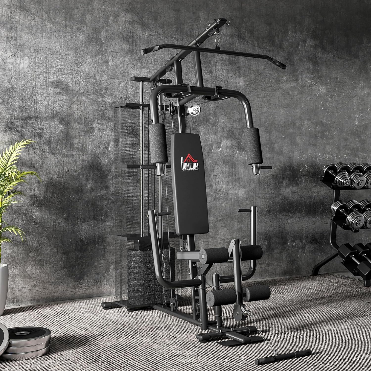 HOMCOM Home Gym Equipment, Multi Gym Workout Station with 45Kg Weight Stack, Chest Station, Butterfly Press & Leg Developer for Strength Training