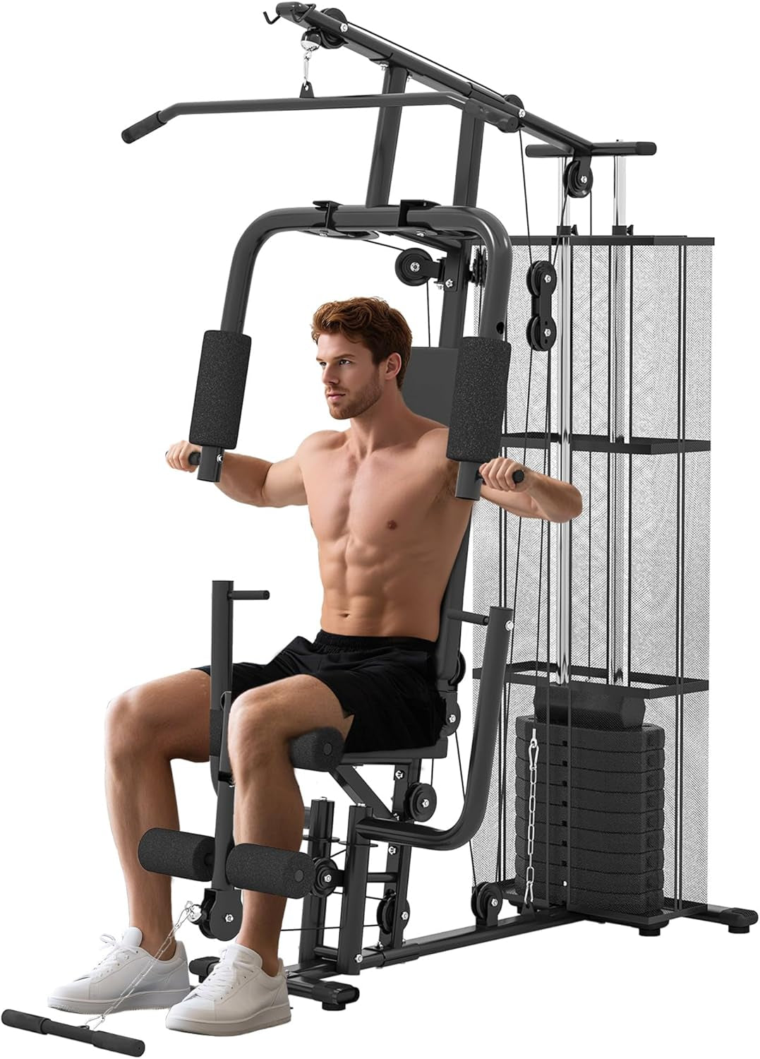 HOMCOM Home Gym Equipment, Multi Gym Workout Station with 45Kg Weight Stack, Chest Station, Butterfly Press & Leg Developer for Strength Training