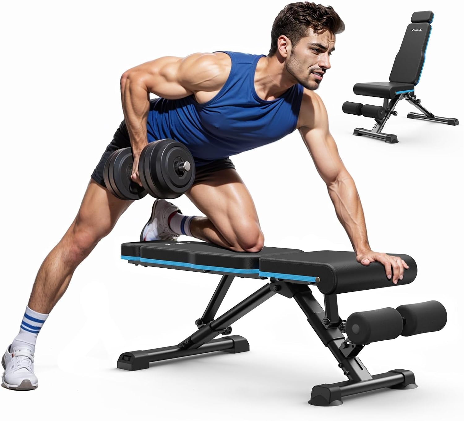 MERACH Weight Bench, 990 LBS/450KG Foldable Weight Benches for Home Gym, Adjustable Weight Bench with 72 Training Angles, Incline Bench Press for Full Body