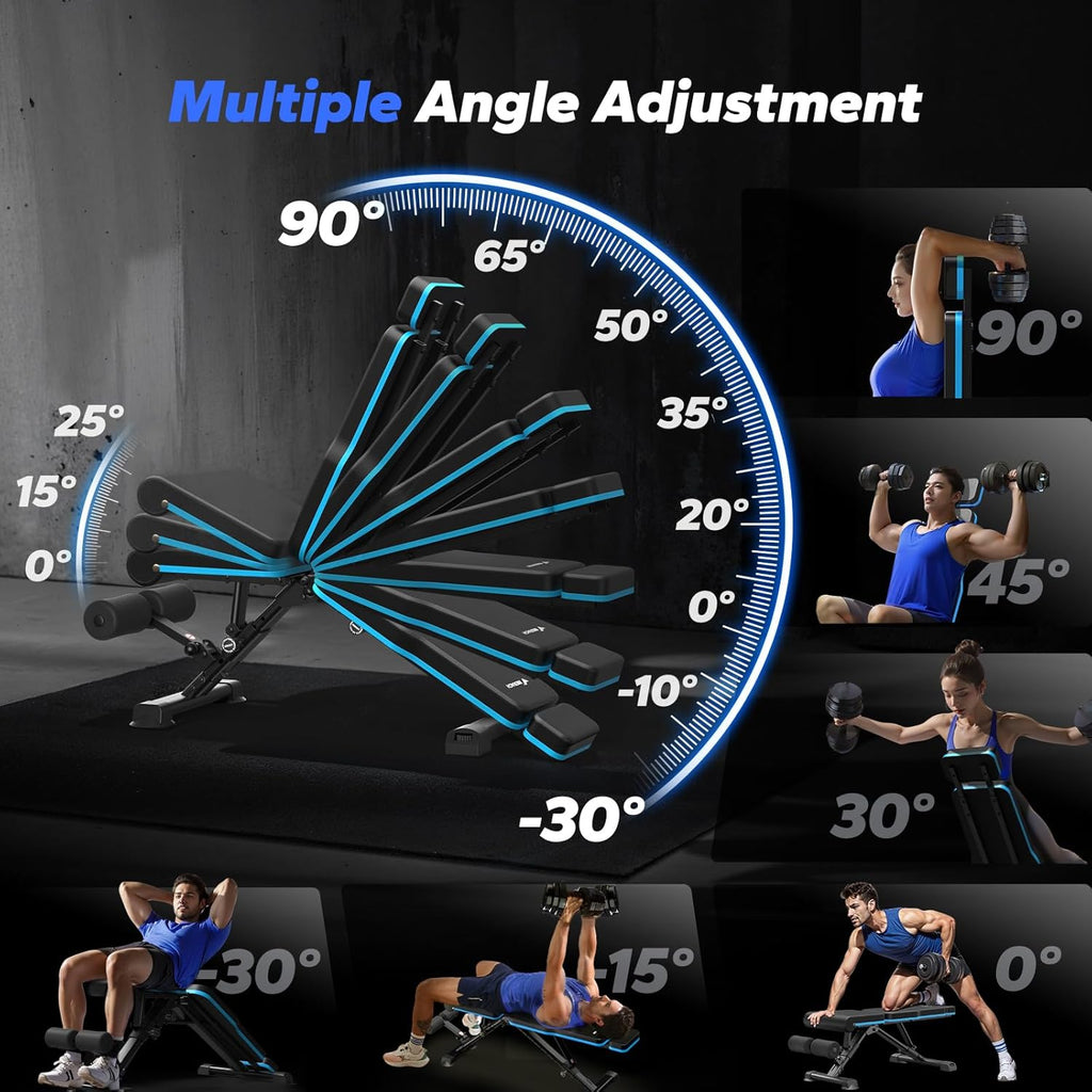 MERACH Weight Bench, 990 LBS/450KG Foldable Weight Benches for Home Gym, Adjustable Weight Bench with 72 Training Angles, Incline Bench Press for Full Body